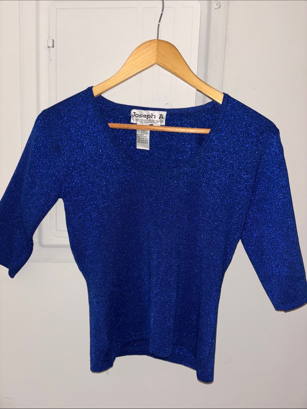 Joseph A Shimmering Royal Blue Short Sleeve Knit Top Small vintage silk vtg
